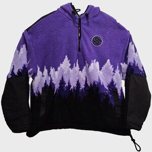 Puma Purple All Over Winter Forest Print 1/4 Zip Pullover Fleece, Size M